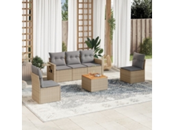 Vidaxl 6 Pcs Conjunto De Sofás P/ Jardim Com Almofadões Vime Pe Bege
