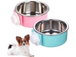 Comedouro e Bebedouro Removíveis para Gaiola de Animais de Estimação, Conjunto com 2 Peças Azul + Rosa AQUAFORGE