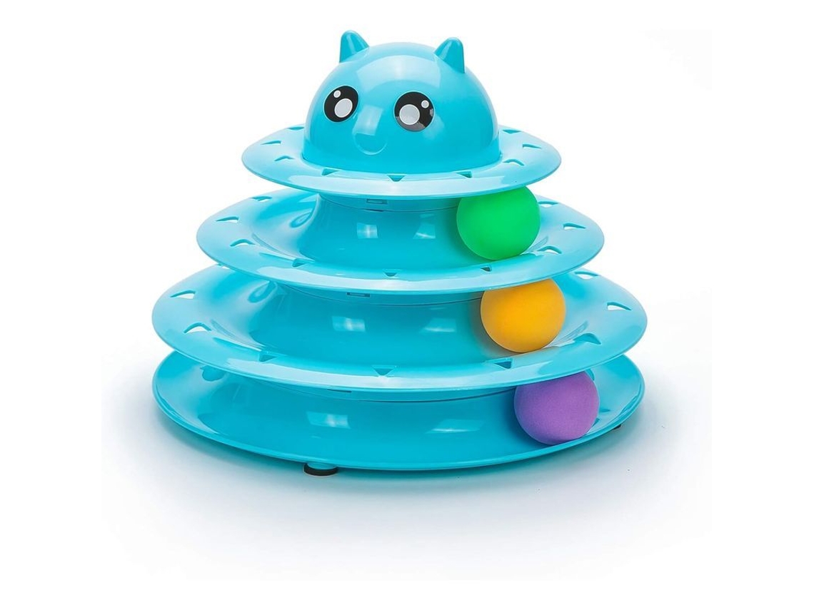 2026 brinquedo Interativo para Gatos com 3 Níveis e Bolinhas Coloridas Exerciser Roller Divertido Azul