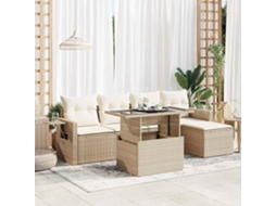 Vidaxl 6 Pcs Conjunto De Sofás P/ Jardim Com Almofadões Vime Pe Bege