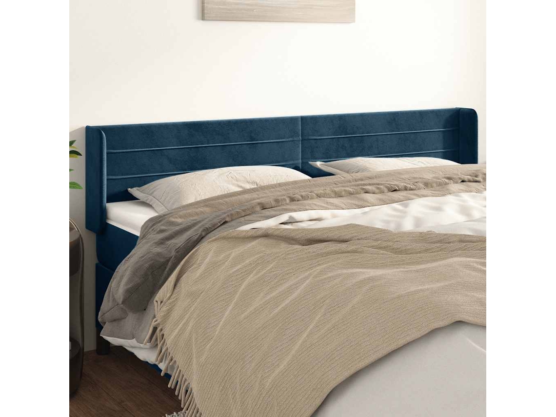 Vidaxl Cabeceira De Cama C/ Abas Veludo 163x16x78/88cm Azul-escuro