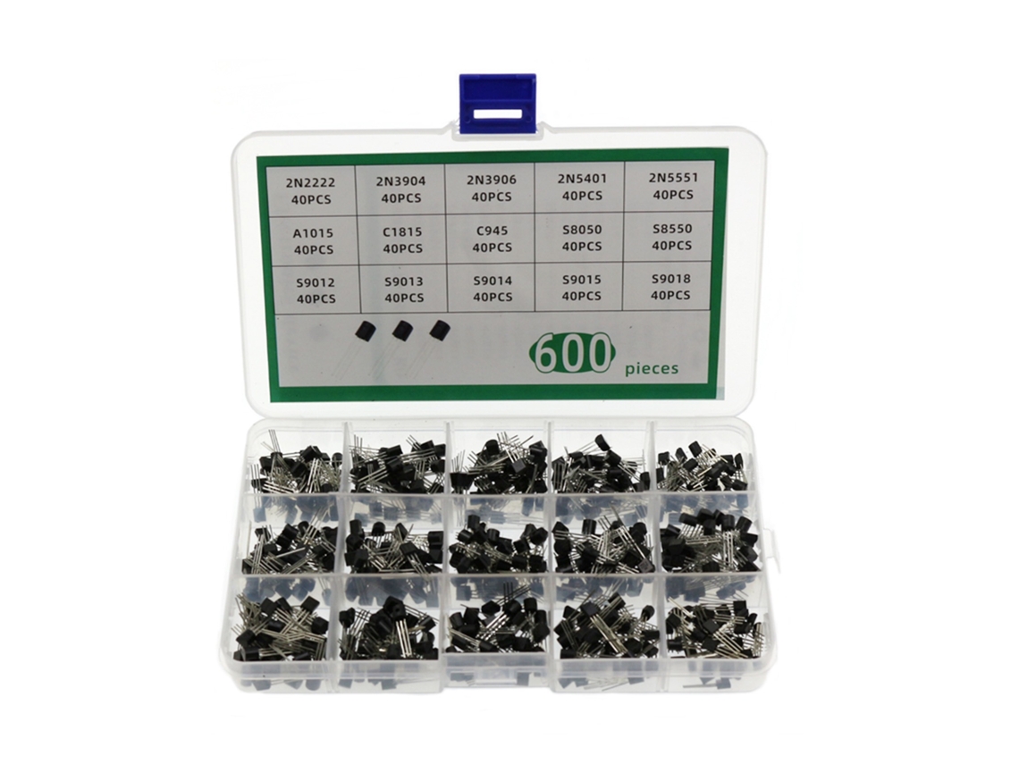 Kit De 600 Transistores To-92 15 Tipos 2n3904 2n3906 S8050 S8550 Com Caixa De Armazenamento Portátil
