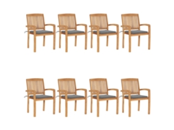 Cadeiras De Jardim Empiháveis C/ Almofadões 8 Pcs Teca Maciça Dkd Home Decor