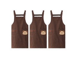 3 Peças de Avental de Lona de Poliéster-Algodão Tecido de Algodão Feminino Cintura Estilo Alça de Cozinha para Cozinha Doméstica Marrom
