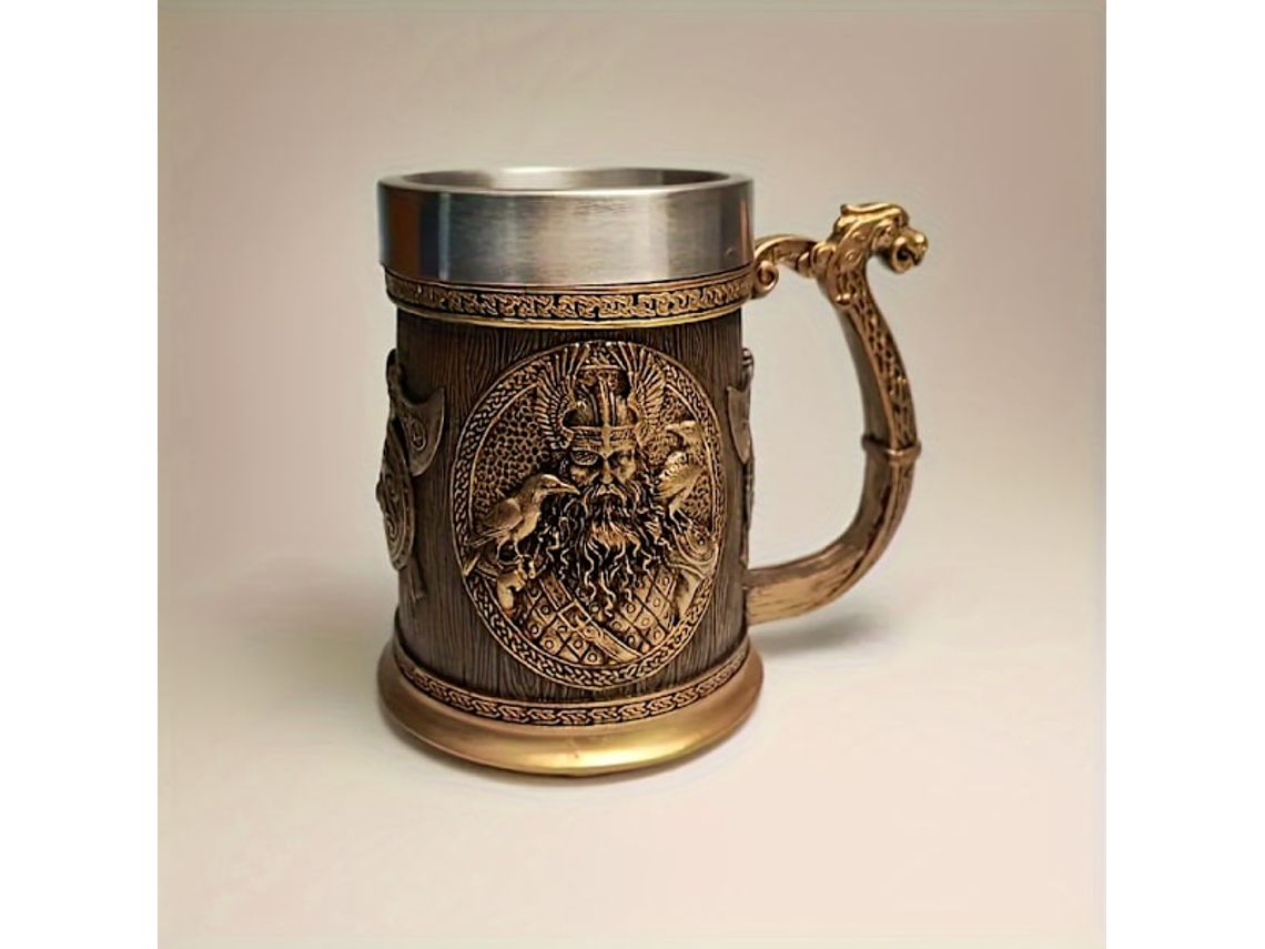 Caneca de Cerveja Viking , Mitologia Nórdica, Folclore, Aço Inoxidável AQUAFORGE (1 Unidade)