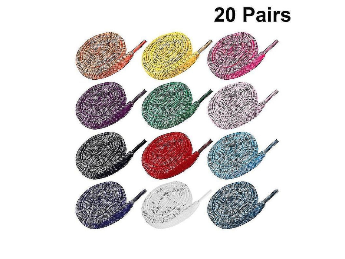 2026 20 Pares de Cordões Planos de Reposição em Várias Cores para Tênis, Sapatilhas e Patins