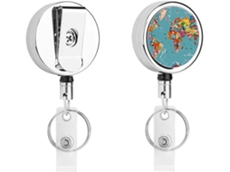 Porta Crachá Retrátil Com Estampa De Mapa Múndi, Porta Crachás Divertido Enfermeiras Com Clipe Chaveiro, Porta