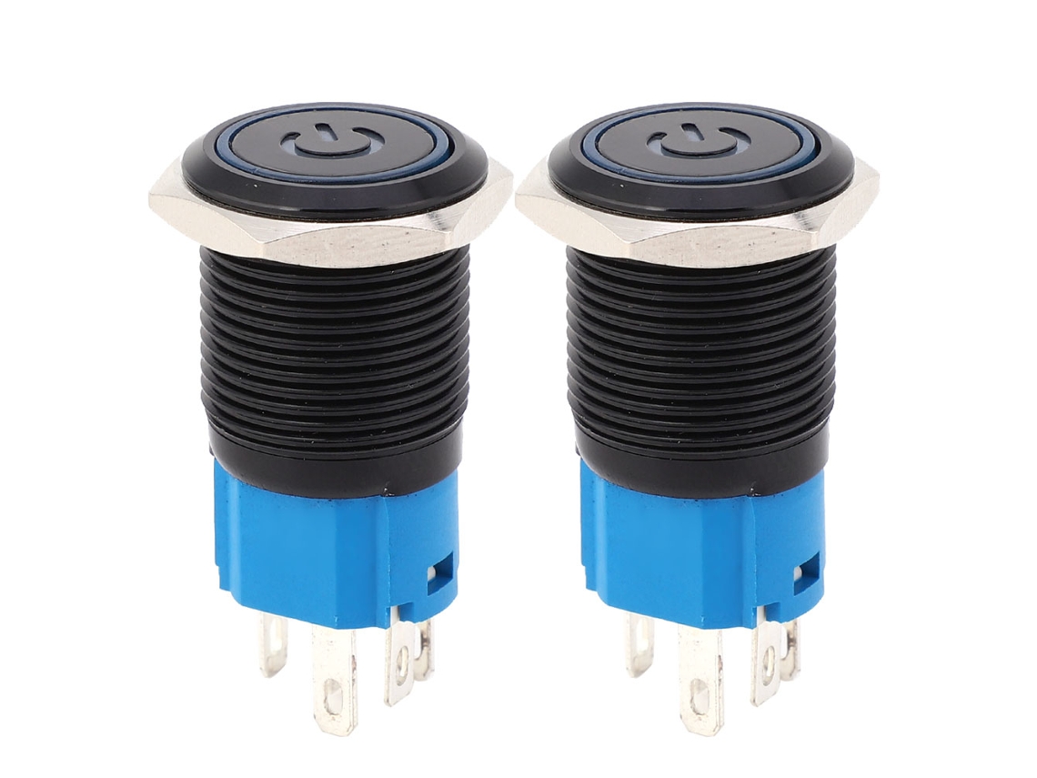 Interruptor De Metal Com Trava Automática Ip65 Com Led E Símbolo 16mm Azul 3-6vdc 2pcs