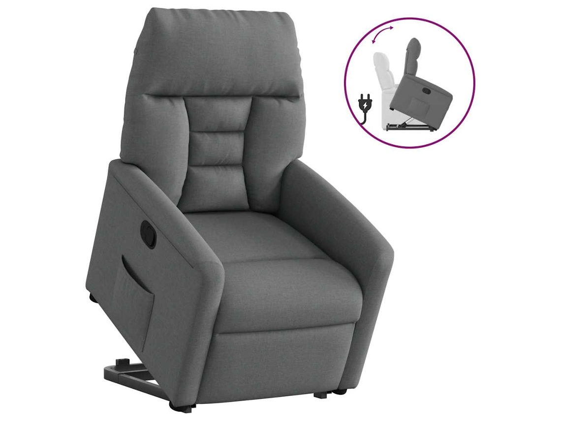 Vidaxl Poltrona Reclinável Elevatória Tecido Cinzento-escuro