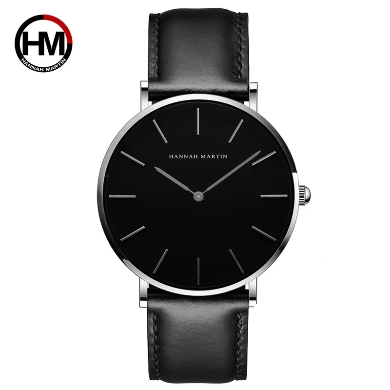 Relógio Masculino de Quartzo Ultrafino de Aço com Mostrador Preto MDUG (pulseira Preta, Caixa Prateada)