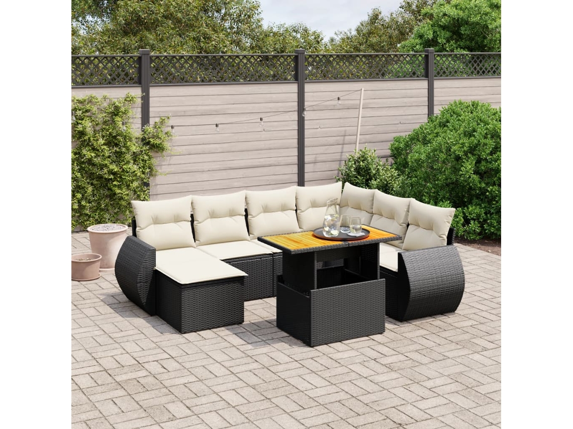 Vidaxl 8 Pcs Conjunto Sofás De Jardim Com Almofadões Vime Pe Preto