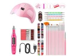 Kit De Manicure Com Lixa Elétrica, Com Luz Led, Com Lâmpada Uv, Cor Rosa