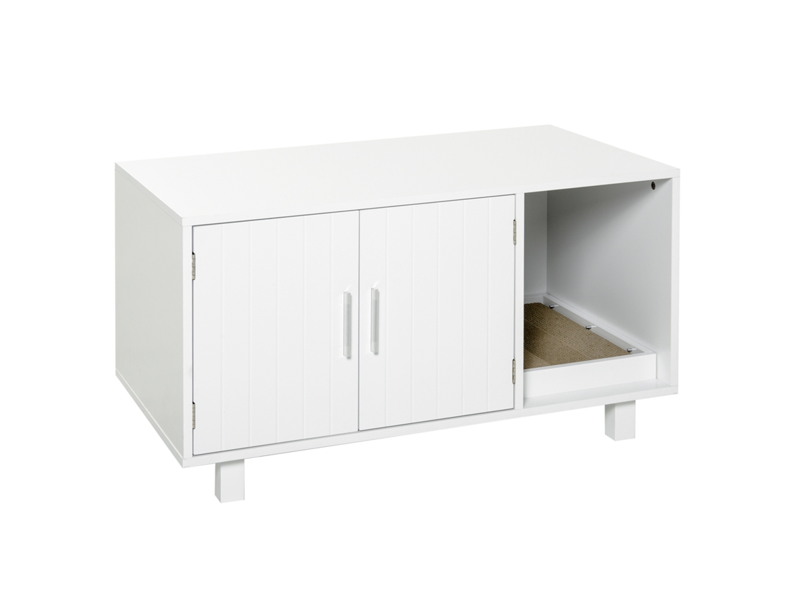 Maison de Toilette Pour Chat, Meuble 2 Portas, Compartimento Griffoir, Mesa de Nomeação, 50,5h X 91l X 52l Cm, Mdf, Branco E TOWN COMMERCE GMBH
