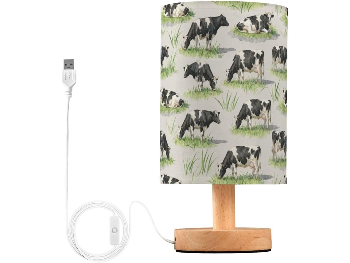 Luminária Noturna Led Estética Guoche Com Estampa De Vaca Em Preto E