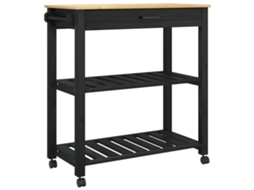 Conjunto 1 Carrinho De Cozinha Vidaxl Preto Madeira De Pinho Maciça (84 X 40 X 88,5 Cm)