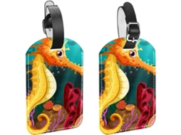 Conjunto De 2-etiquetas Viagem Masculinas Bagagem Dois Cavalinhos Marinhos Fofos No Fundo Do Mar Material Pu