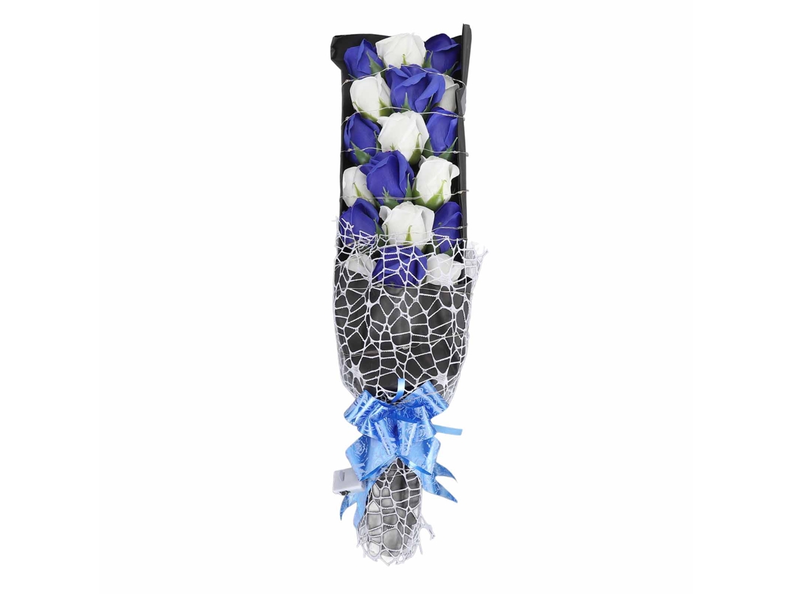 Rosas Artificiais Luz Led Bouquet Decorativo Azul Branco