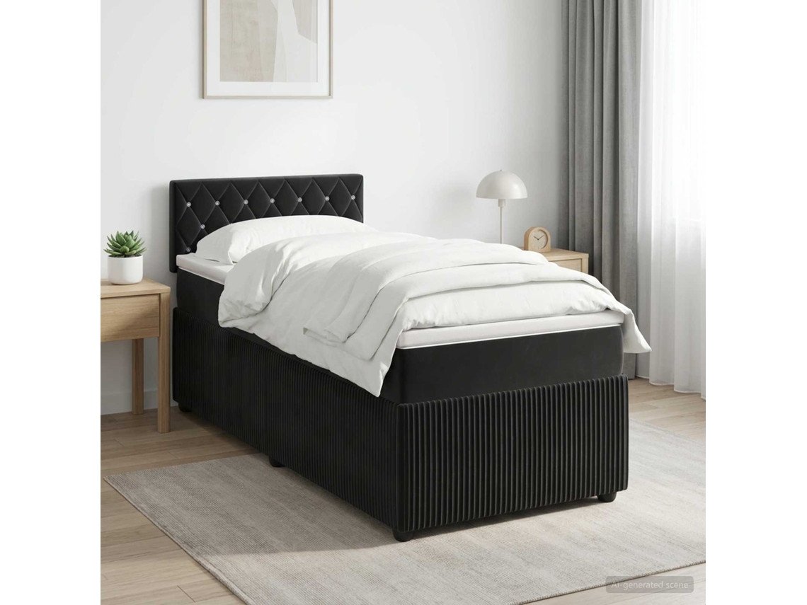 Vidaxl Cama Box Spring Com Colchão Preto 80 X 200 Cm Veludo