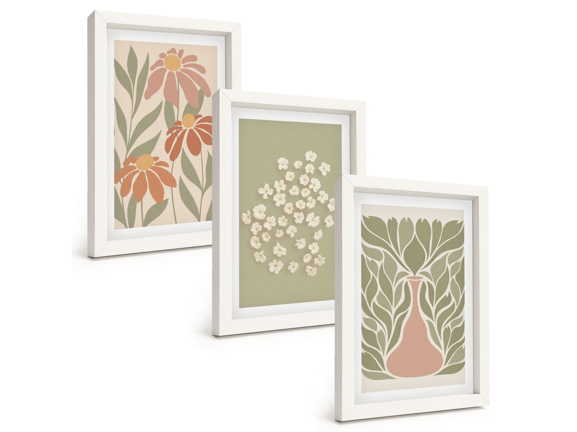 Composição De Quadros Padrões Florais Boho Espelharte (3 Peças 20x30 Cm)