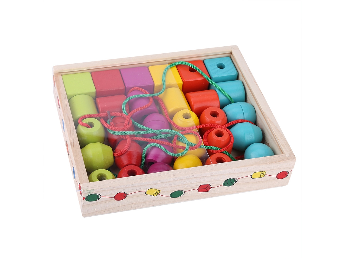 Primerox brinquedo Educativo de Madeira para Bebê: Contas de Passagem e Blocos de Montagem