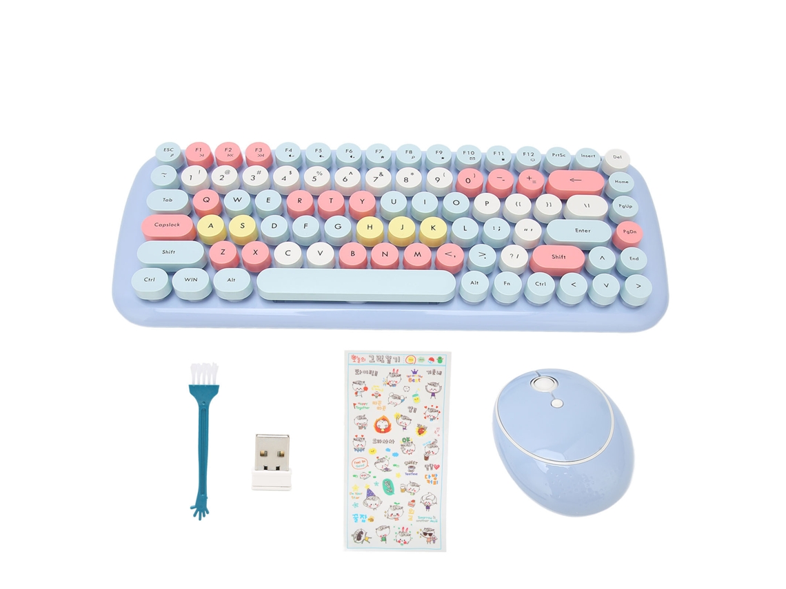 Combo De Teclado E Mouse Sem Fio 84 Teclas Azul Claro