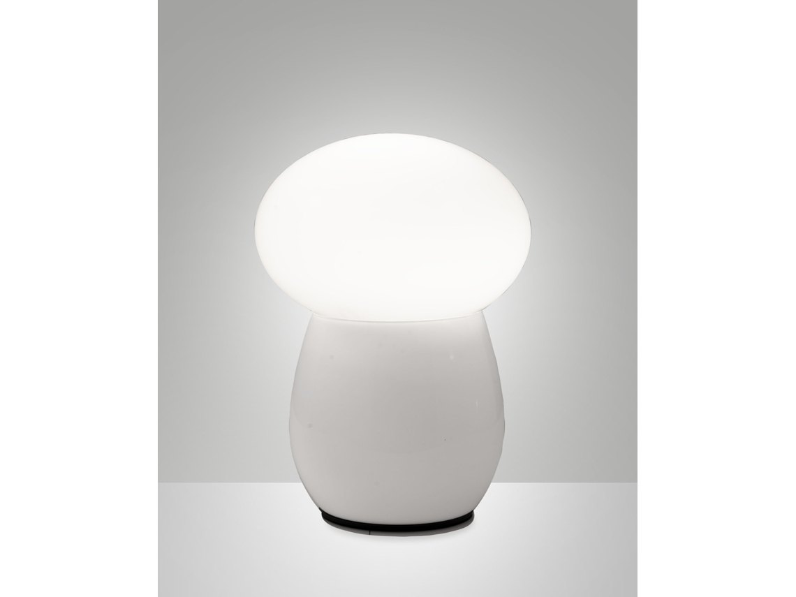 Candeeiro de Mesa Freddy em Vidro Soprado Branco, com Casquilho E27 40w, Interruptor Integrado, Design Elegante e Moderno Freddy Collection FABAS LUCE