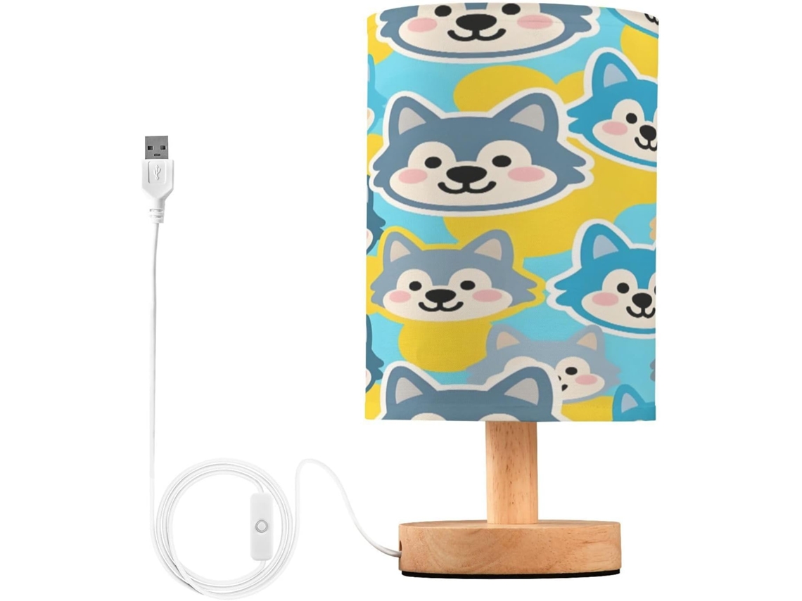 Abajur De Cabeceira Fofo In Lobo Format Para Quarto, Con Portas de Regamento USB C, Luminária De Mesa Cabeceira