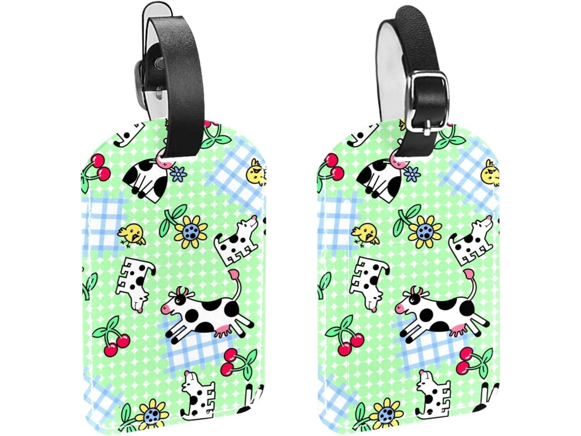 Conjunto De 2 Etiquetas Bagagem Em Couro Sintético Proteger Sua Privacidade Design Com Motivos Plantas E Animais