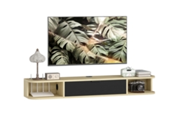 Suporte De Tv Suspenso 120cm Para Até 50 Polegadas, Gaveta Dobrável E 2 Prateleiras, 120x24x16cm, Preto