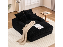 Sofá-cama Luxo Preto 027, Veludo Cotelê, 4 Almofadas, S/ Montagem.-ty