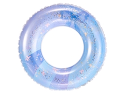 Boia Inflável Infantil Para Piscina, Boia De Piscina Inflável Retrô Listrada Em Pvc Com Laço Azul De Lantejoulas.
