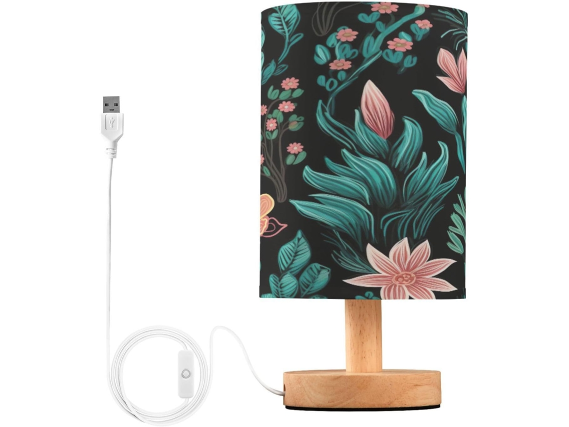 Luminária De Cabeceira Led Usb Pequena Skyshu Wildflower Com Base Madeira Antiderrapante E Cúpula Que Não Ofusca Os