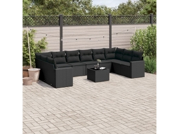 Jogo de Sofá Jardim 11 Peças C/ Almofadões Vime Pe Preto Dkd Home Decor
