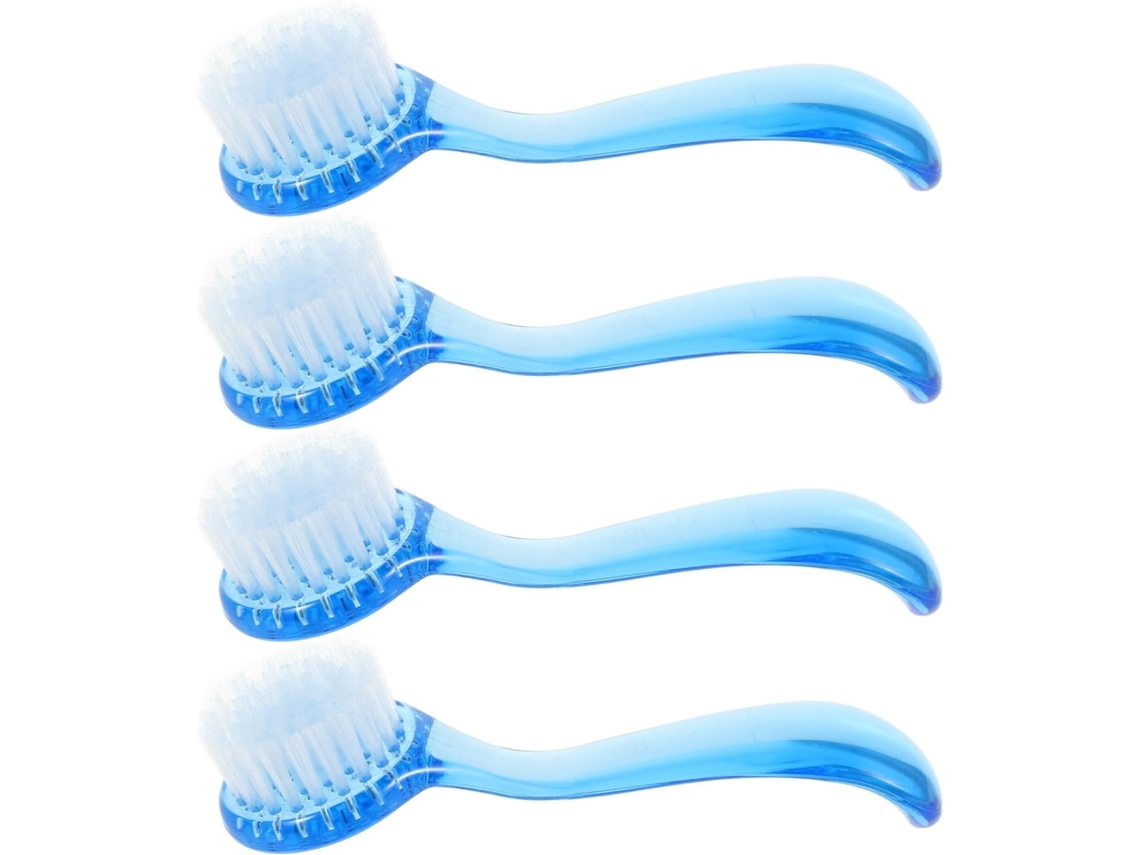 Conjunto de 4 escovas manuais de limpeza facial feitas de plástico e nylon.