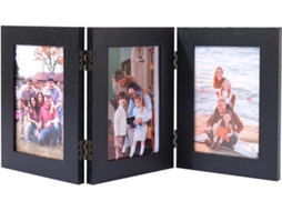Tríplice Quadro De Madeira 6 Polegadas Vertical Para Parede Decoración Acomoda 3 Fotos (102x152mm) Sfushos (cor De Madeira Preta)