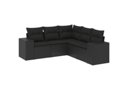 Conjunto de 5 Sofás de Jardim com Almofadões Vime Pe Preto MAISON EXCLUSIVE (5 pcs)