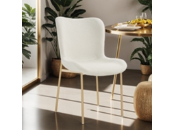 Cadeira Estofada Tessa em Tecido Bouclé Design Ergonómico Branco/Dourado TECTAKE