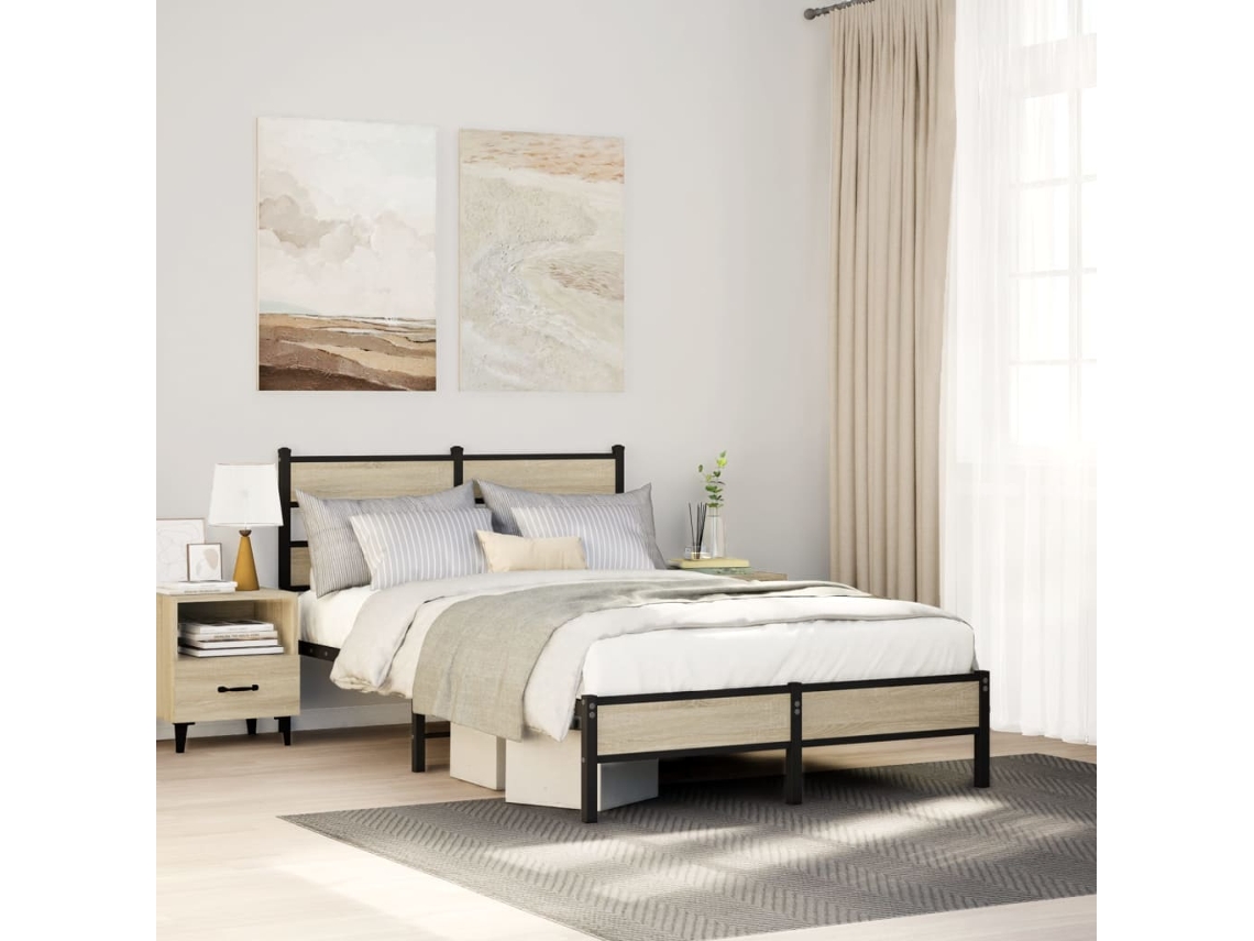Vidaxl Estrutura Cama S/ Colchão Derivados De Madeira Carvalho Sonoma