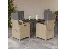 Vidaxl 5 Pcs Conjunto De Jantar P/ Jardim Com Almofadões Vime Pe Bege