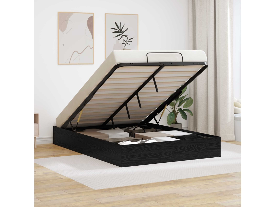 Vidaxl Estrutura de Cama Ottoman Carvalho Preto 193 X 120 X 25 Cm
