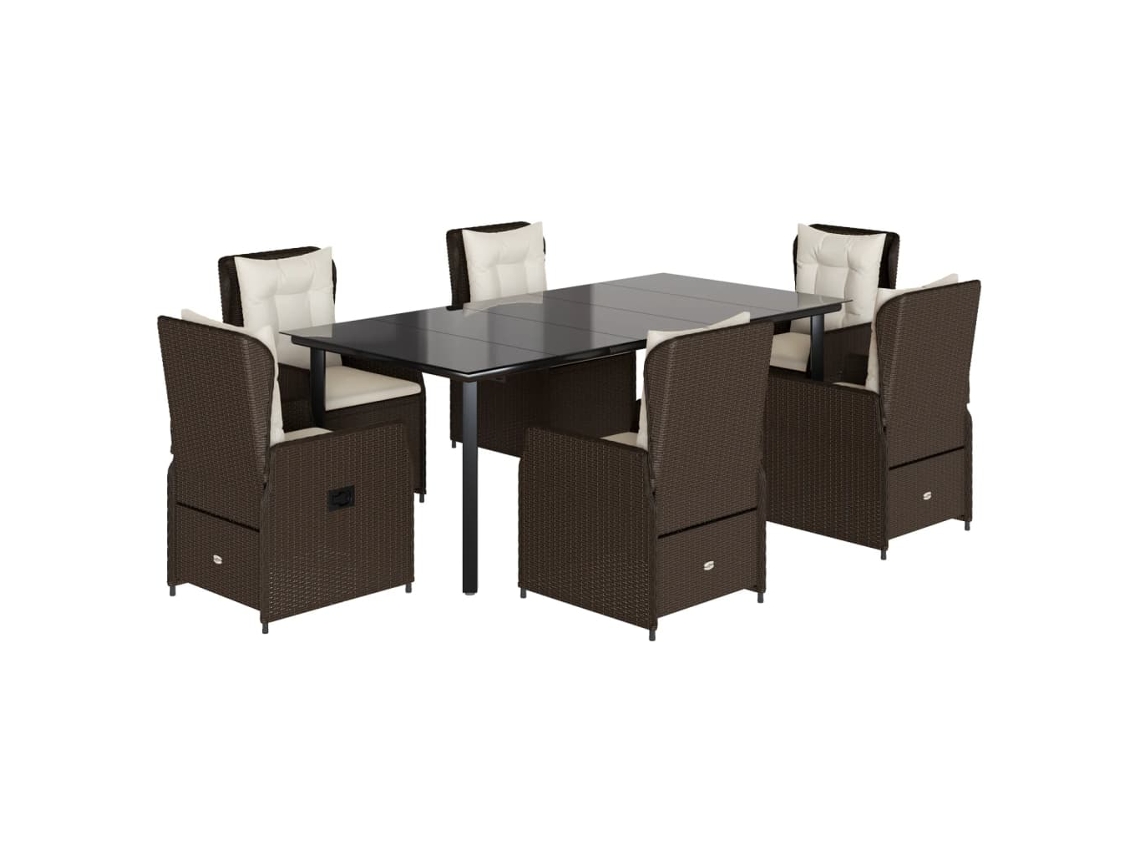 Conjunto de 7 Jantar para Jardim com Almofadões Vime Pe Castanho MAISON EXCLUSIVE