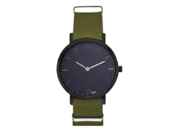 Relógio de casal moderno com pulseira de nylon, mostrador redondo e movimento de quartzo (verde militar)