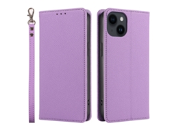 Capa De Couro Para Celular Com Estampa De Lichia E Fecho Magnético.roxo - Iphone 16