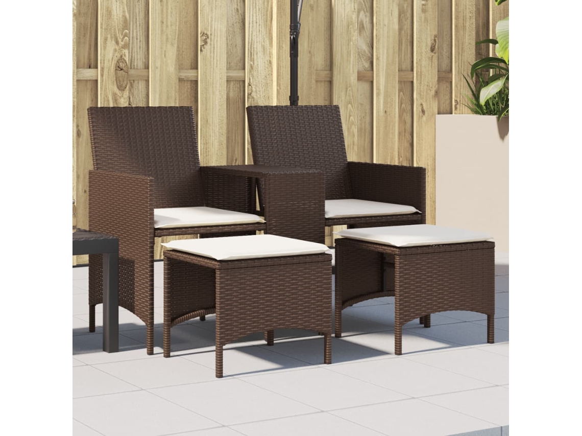 Sofá De Jardim 2 Lugares Com Mesa E Bancos Vime Pe Marrom Dkd Home Decor