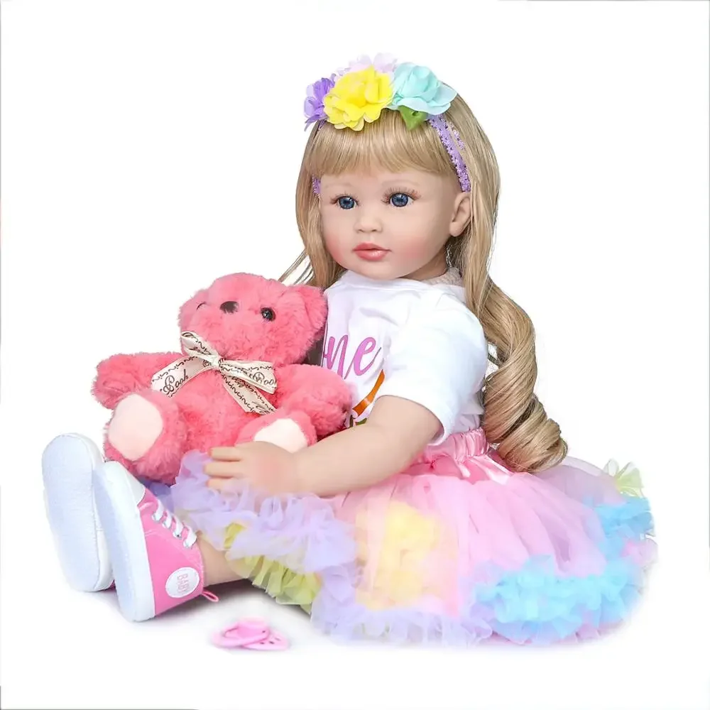 (loira) Boneca De Silicone De 60cm Para Crianças, Boneca Princesa De Vinil