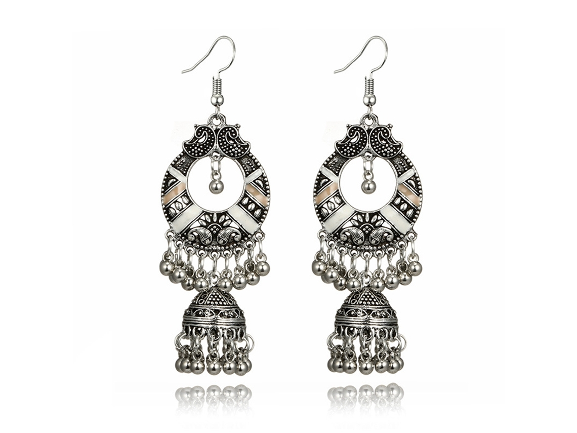Brincos Vintage Liga Bohemian Com Pingentes Longos Campainhas Brancos