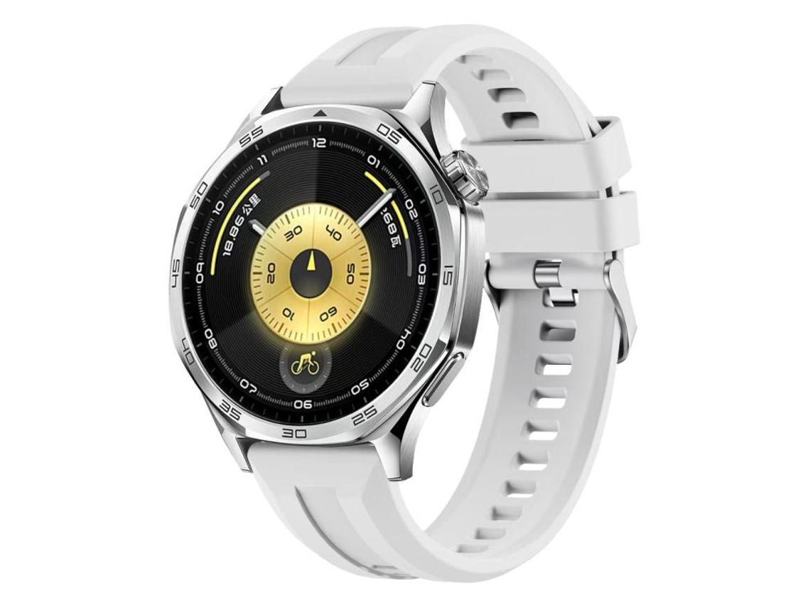 Bracelete Para Huawei Watch Gt 6 / 5 / 4 / 3 (46mm) - Silicone Cor Sólida - Fivela Prateada Branca