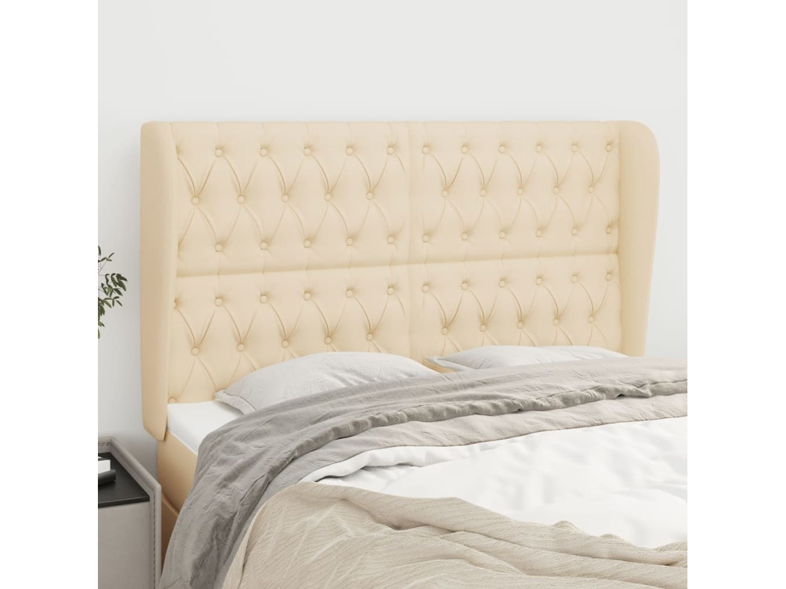 Cabecero con Alas de Tela 147x23x118/128 Cm Crema