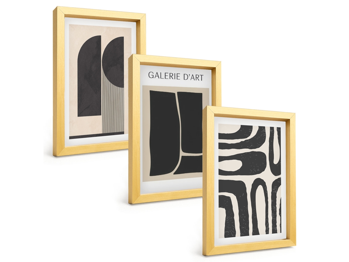 Composição De Quadros Na Paredepôsteres Abstratos Minimalistas Moldura Dourada Quadros Para A Sala De Estar Espelharte (3 Peças 20x30 Cm)