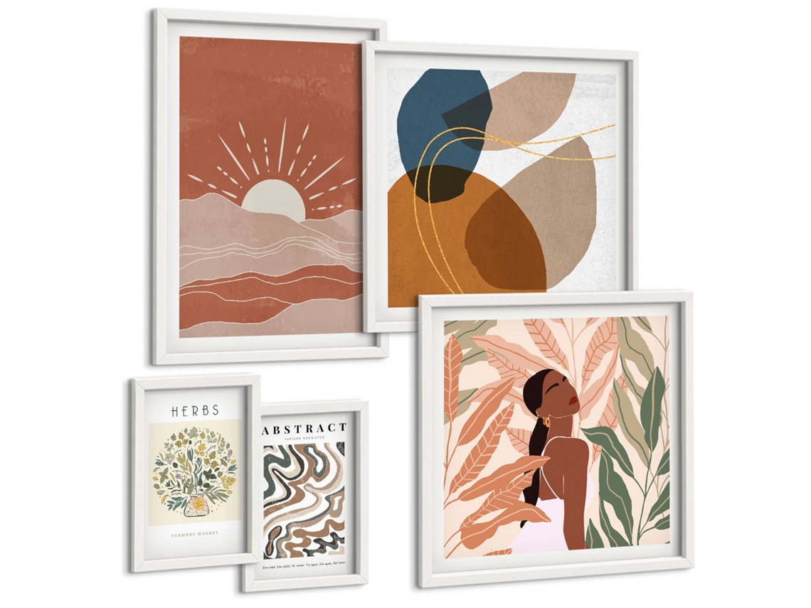 Galeria De Pinturas Murais Pôsteres Boho Pastel, Minimalista Moldura Branca Imagens Para Um Quarto Infantil Espelharte (conjunto De 5 Imagens)